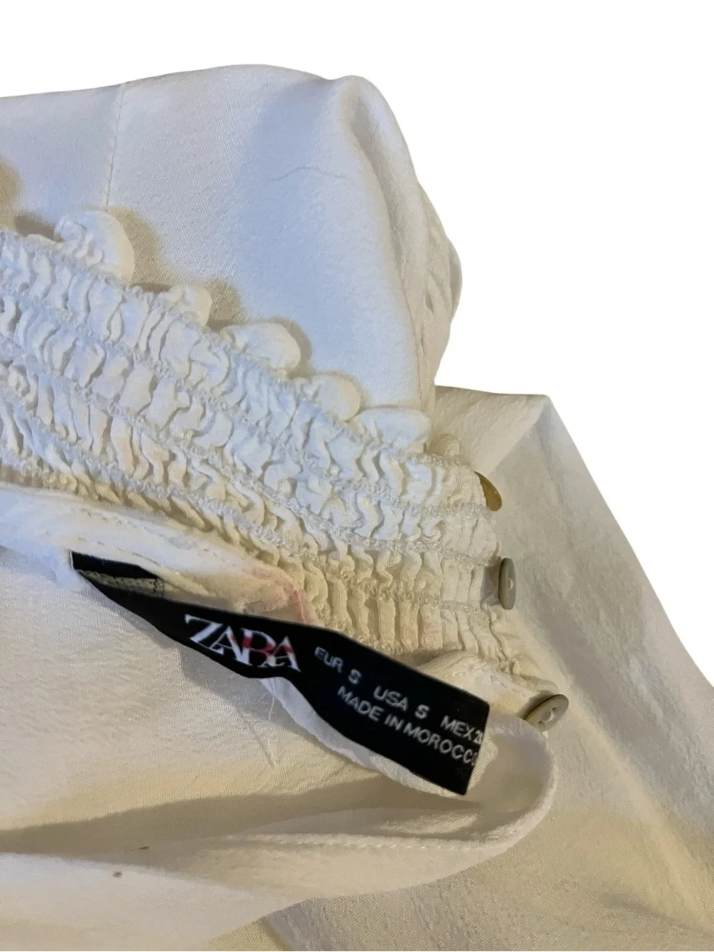 Zara Cream Ruffle Neck Long-Sleeve Blouse Size Small